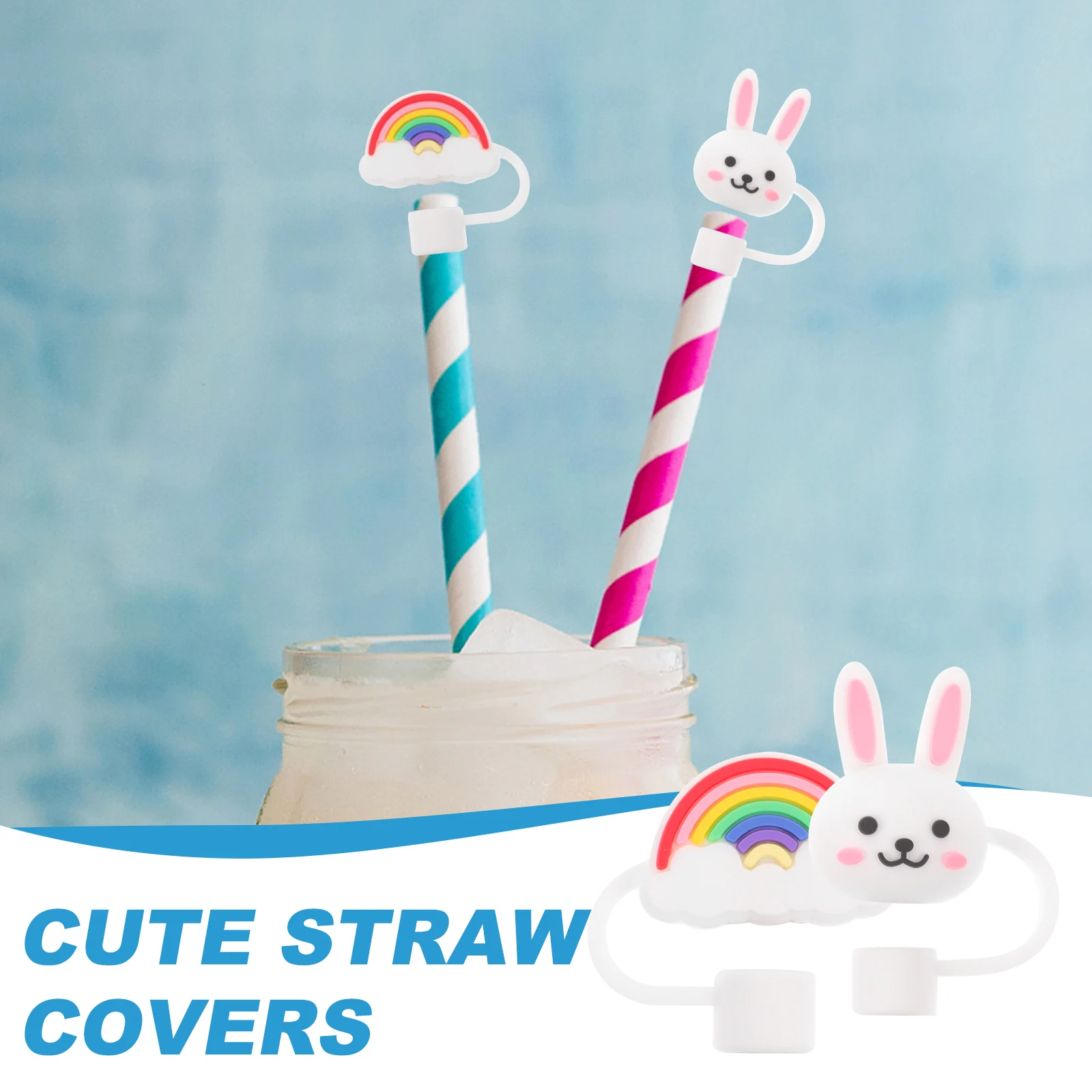 

8pcs Silicone Straw Covers Whale Design Cute Tips Protectors Reusable Drinking Straw Caps Party Picnic Use Safe