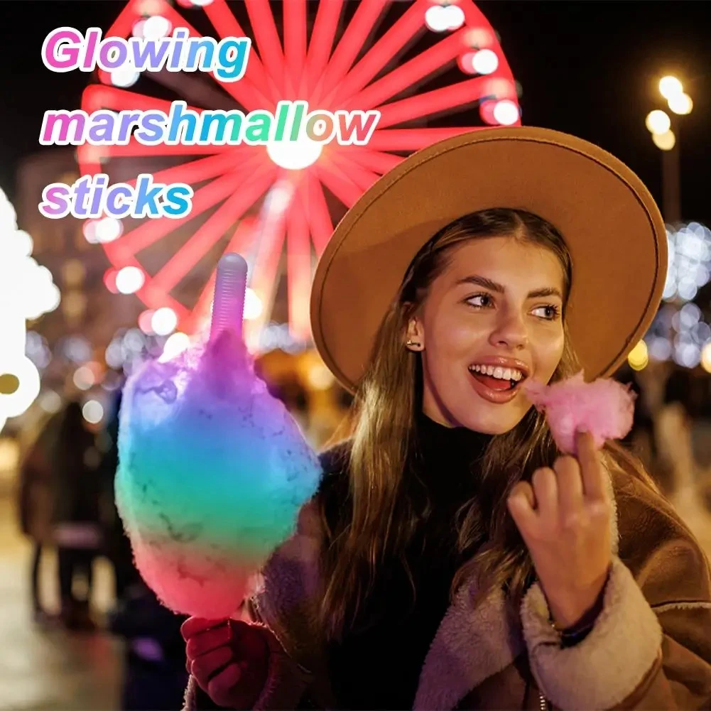 10/20/30/40/50 PCS Colorful LED Glow Sticks Cotton Candy Cones Reusable Glowing Marshmallows Sticks LED Light Tubes Party Props