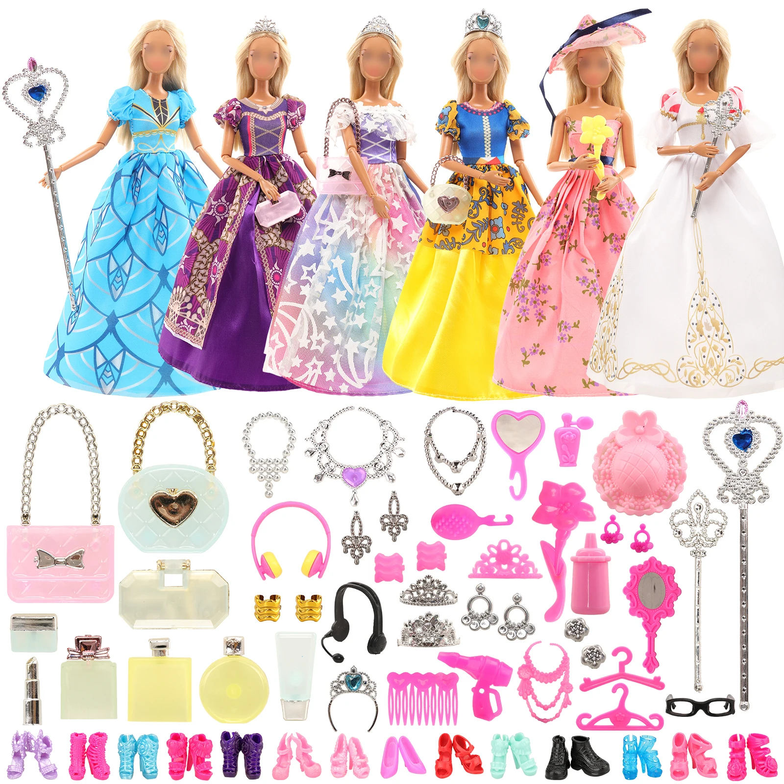 Barwa 55 Piece Set Fashion New Doll and Accessories=6 Large Skirts,10 Shoes,39 Other Accessories Clothes for 11.5 Inch Girl Doll