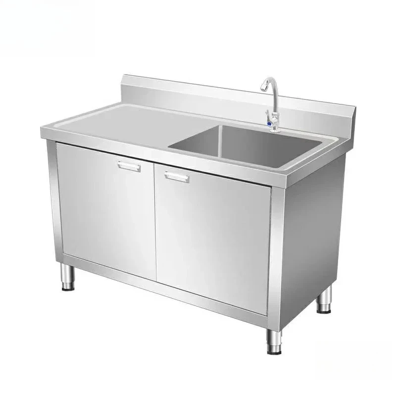 

Fashionable Style Steel Kitchen Sinks Cabinet Commercial Dishwashing Sink with Operating Table Integrated Wash Basin