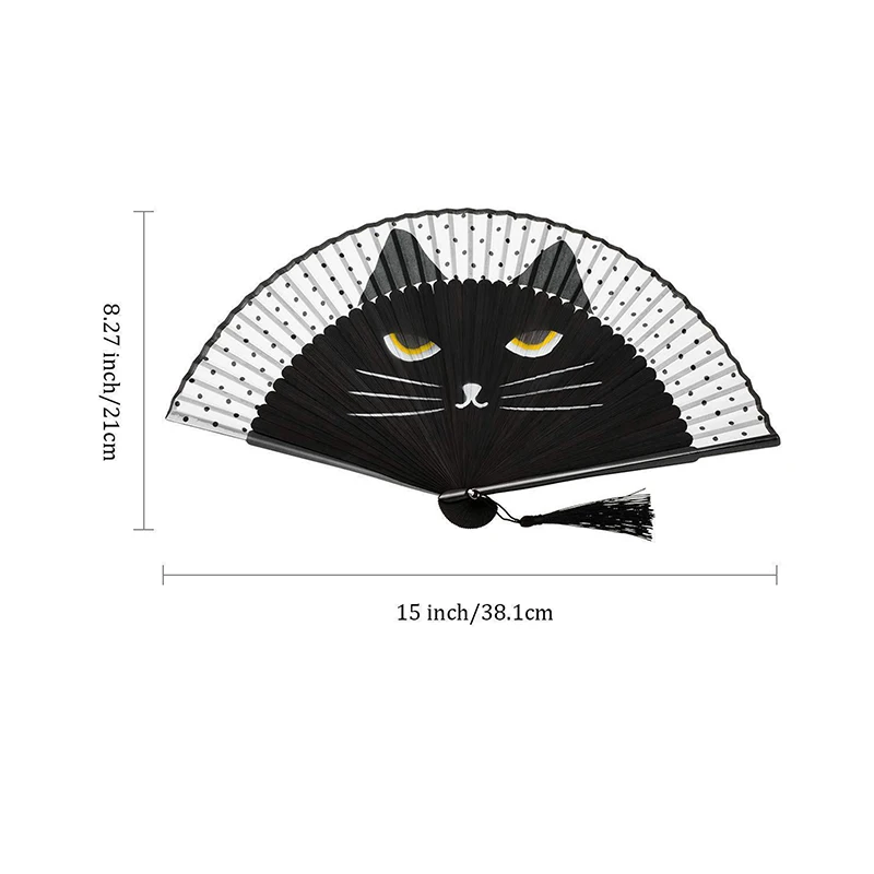 1 Stuk Kat Patroon Bamboe Opvouwbare Ventilator Voor Vrouwen Leuke Cartoon Kat Hand Fan Kimono Badjas Hand Fan Ambachten Decoratie
