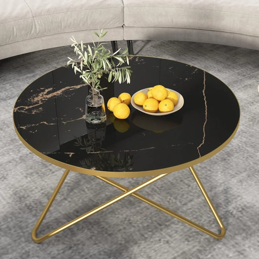 

Round Coffee Table with Black Faux Marble Top