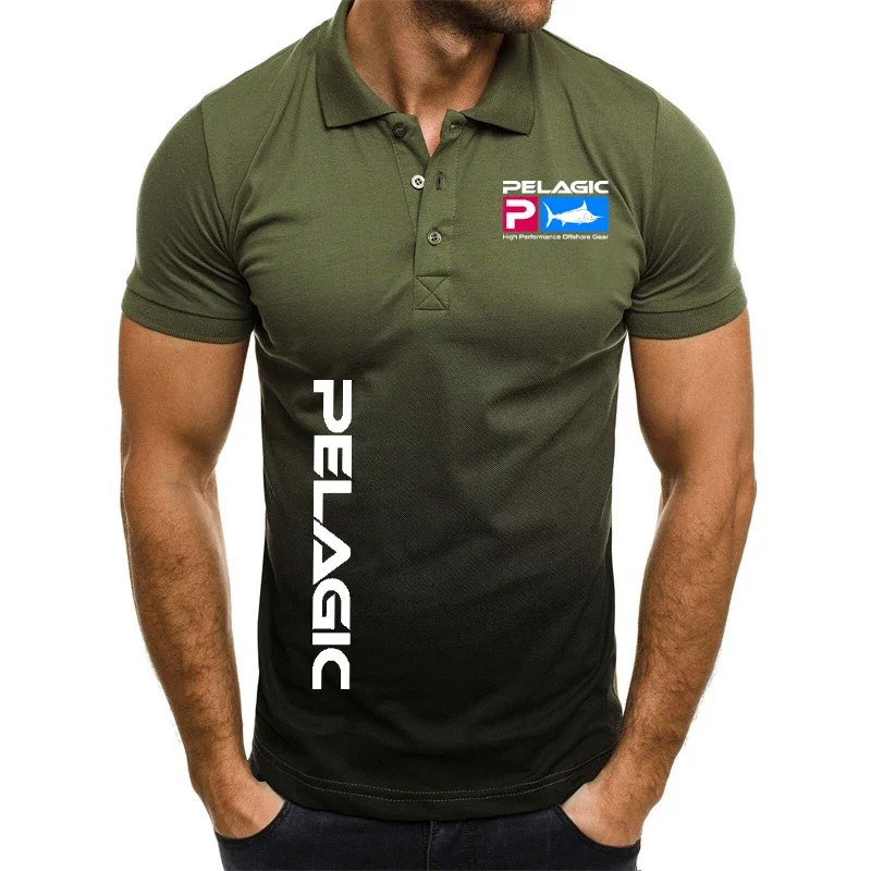 Polo de pesca pelágica para hombre, camiseta de lujo con estampado 3D gradiente, pantalones cortos de manga, ropa de ocio y negocios, novedad de 2024