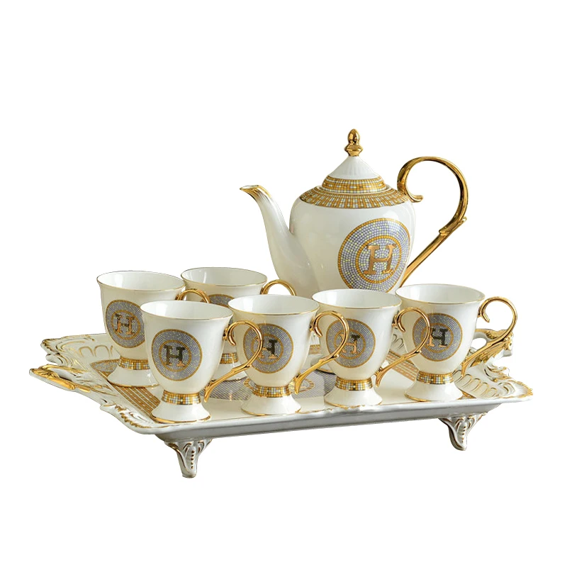 

European Bone China Royal Tea and Coffee Set Luxury Gold Ceramic Arabic Coffee Gift Set