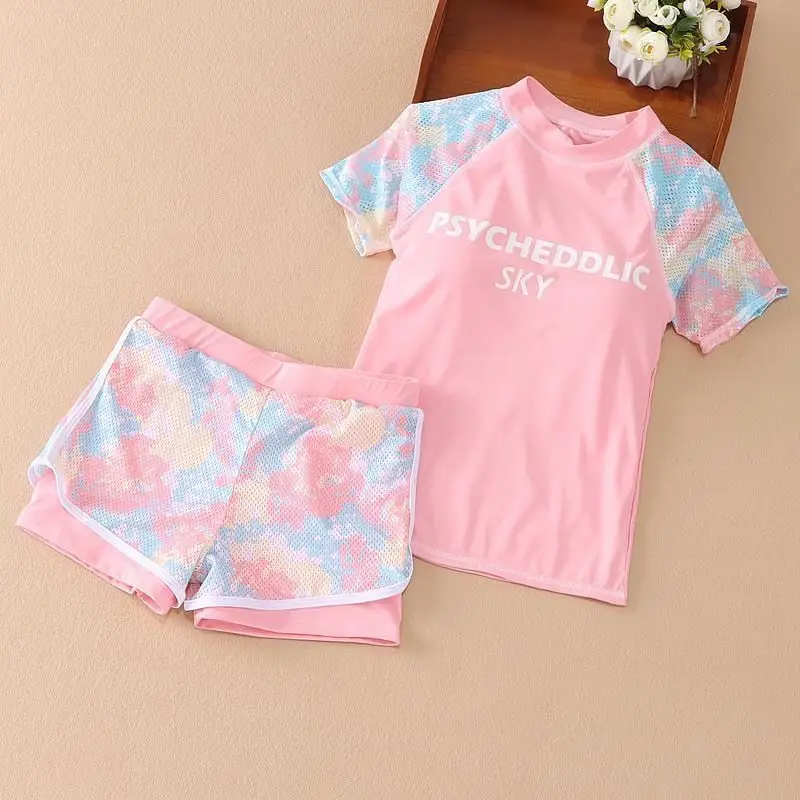 Traje de baño deportivo para niña, bañador de Color rosa y azul, ropa de playa de viaje de verano suave, 1 Juego