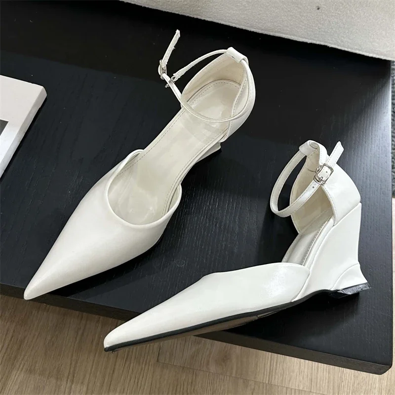 

Sexy Designer Wedge Sandals Women Elegant Wedding Party Dress Shoes Ankle Strap Hollow Fashion High Heels Ladies Mules Pumps