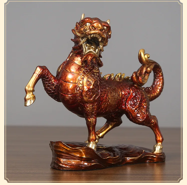 Colorful Copper Oriental Divine Beast Fire Qilin Statue Crafts Bookshelf Office Living Room Home Decoration Store Opening Gifts