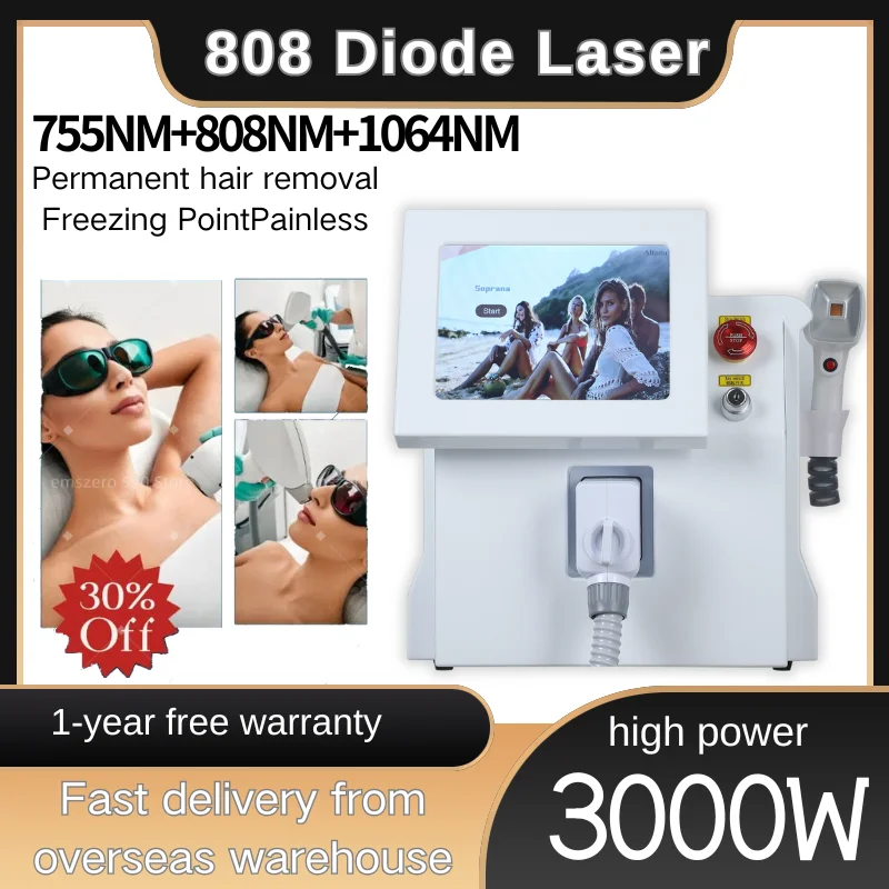 3-Wavelength Diode Laser Permanent Hair Removal Rapid Hair Removal Painless Hair Follicle Penetration Skin Regeneration Device