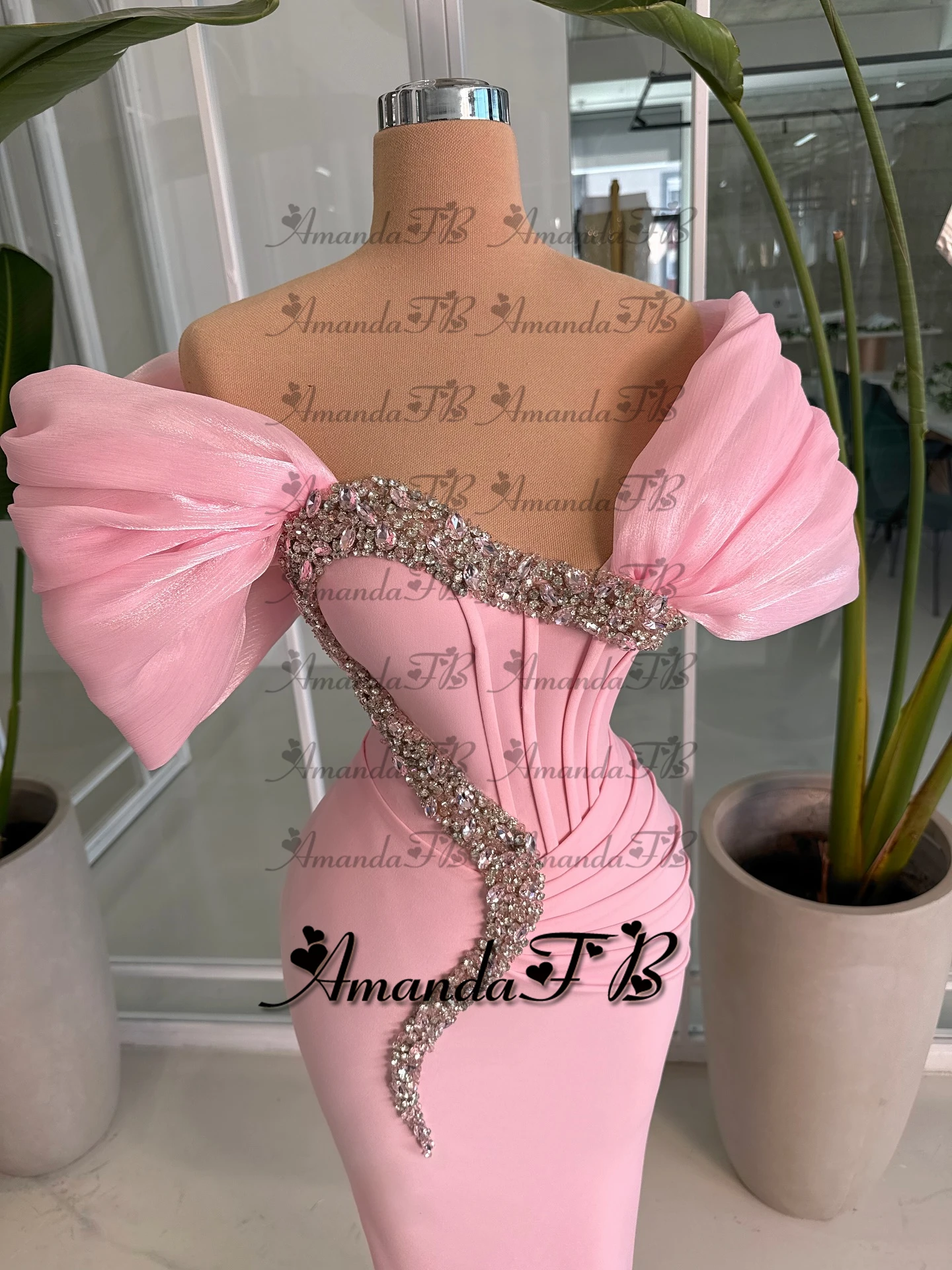 أماندا فستان سهرة عصري مكشوف الكتفين بأحجار الراين مطوي حورية البحر على شكل قلب فستان رسمي للحفلات فيستدو دي نوش مخصص #2