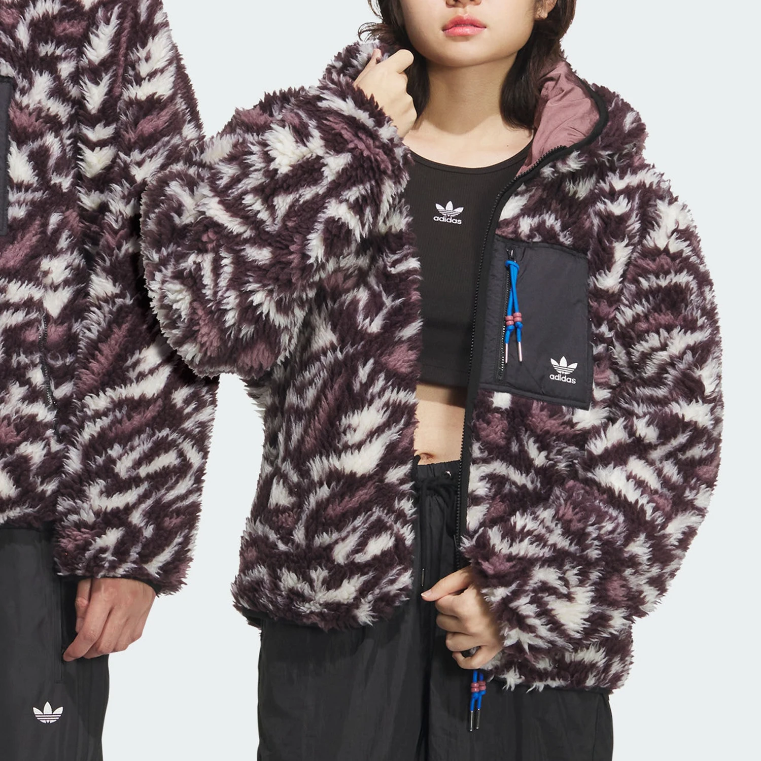 

Adidas Genuine Originals унисекс теплая повседневная плюшевая свободная куртка JD6368