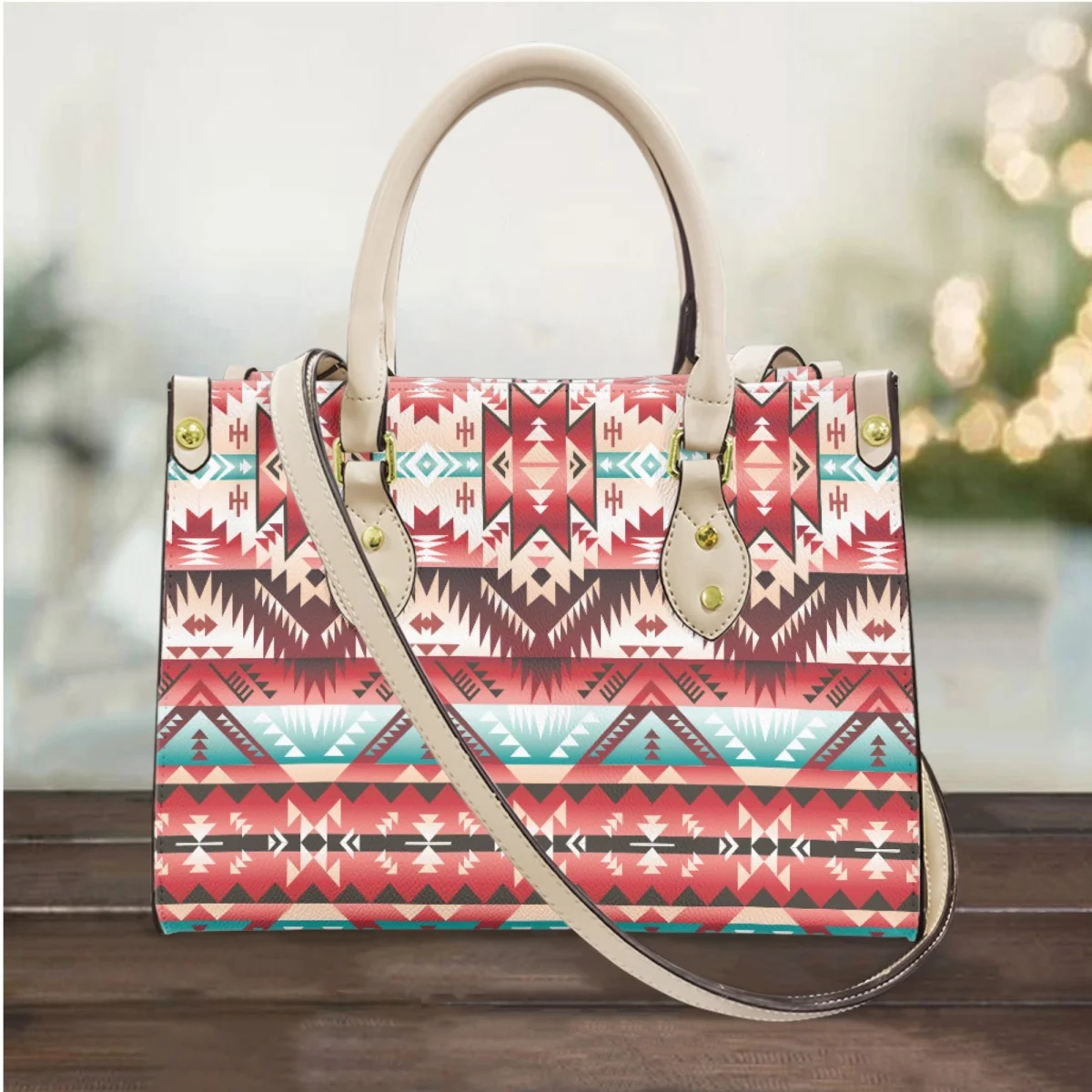 Handbag Purse for Women Luxury Aztec Western Style Print Pattern Leather Ladies Cross Body Bag Woman Casual Small Tote Bags 2023