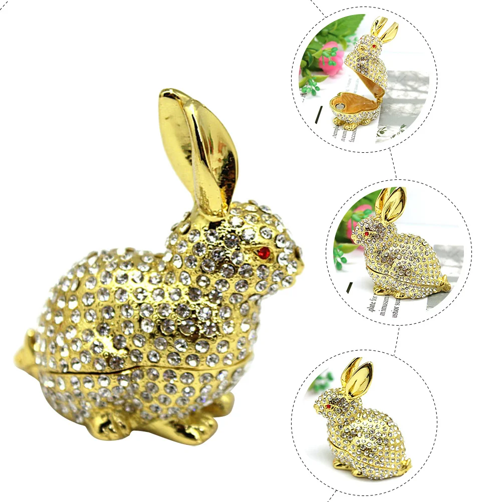 Metal Decorative Rabbit Jewelry Rabbit Box Trinket Animal Jewelry Holder Organizer Desk Decor Gift Animal Case