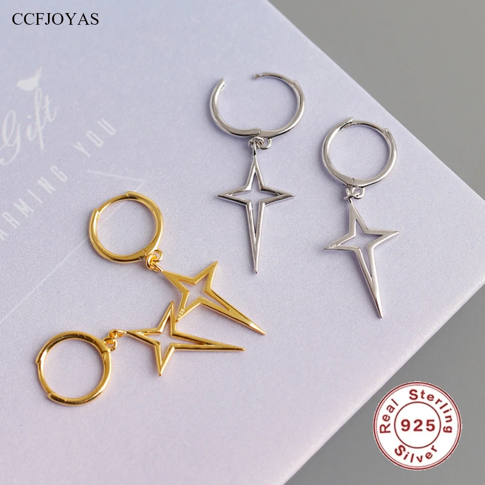 

CCFJOYAS 925 Sterling Silver Geometric Cross Drop Earrings Korean Style Sample Gold Silver color Women Fine Jewelry