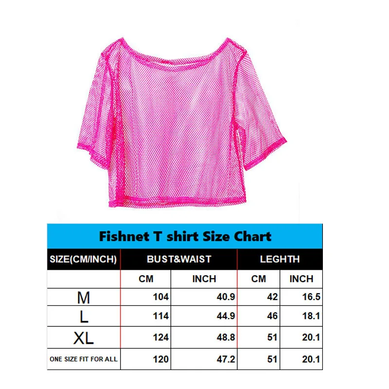 Camiseta de rejilla para mujer estilo años 80, superventas, gran stock, top para festivales y baile