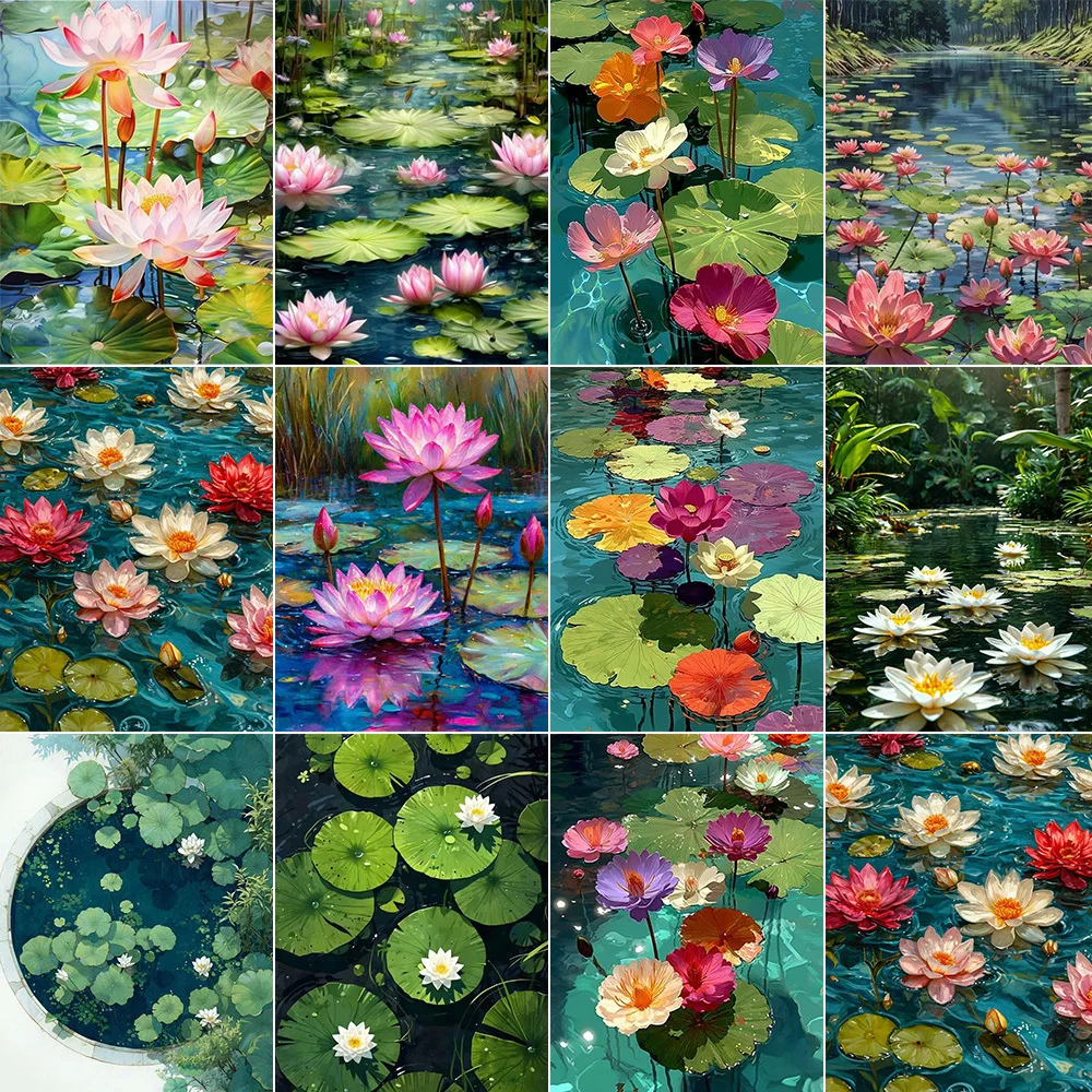 

Coloring By Number Lotus Pond Landscape Kits DIY Paint By Numbers On Canvas HandPainted Unique Gift Living Room Wall Decor