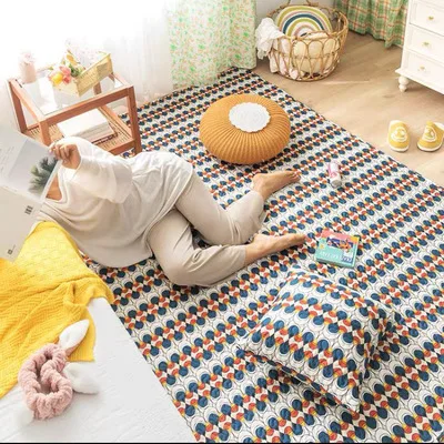 Soft Cotton Carpet Anti-slip Geometric Plant Area Rug Yoga Mat Baby Creeping Mat Carpets for Bedroom Living Room Kitchen