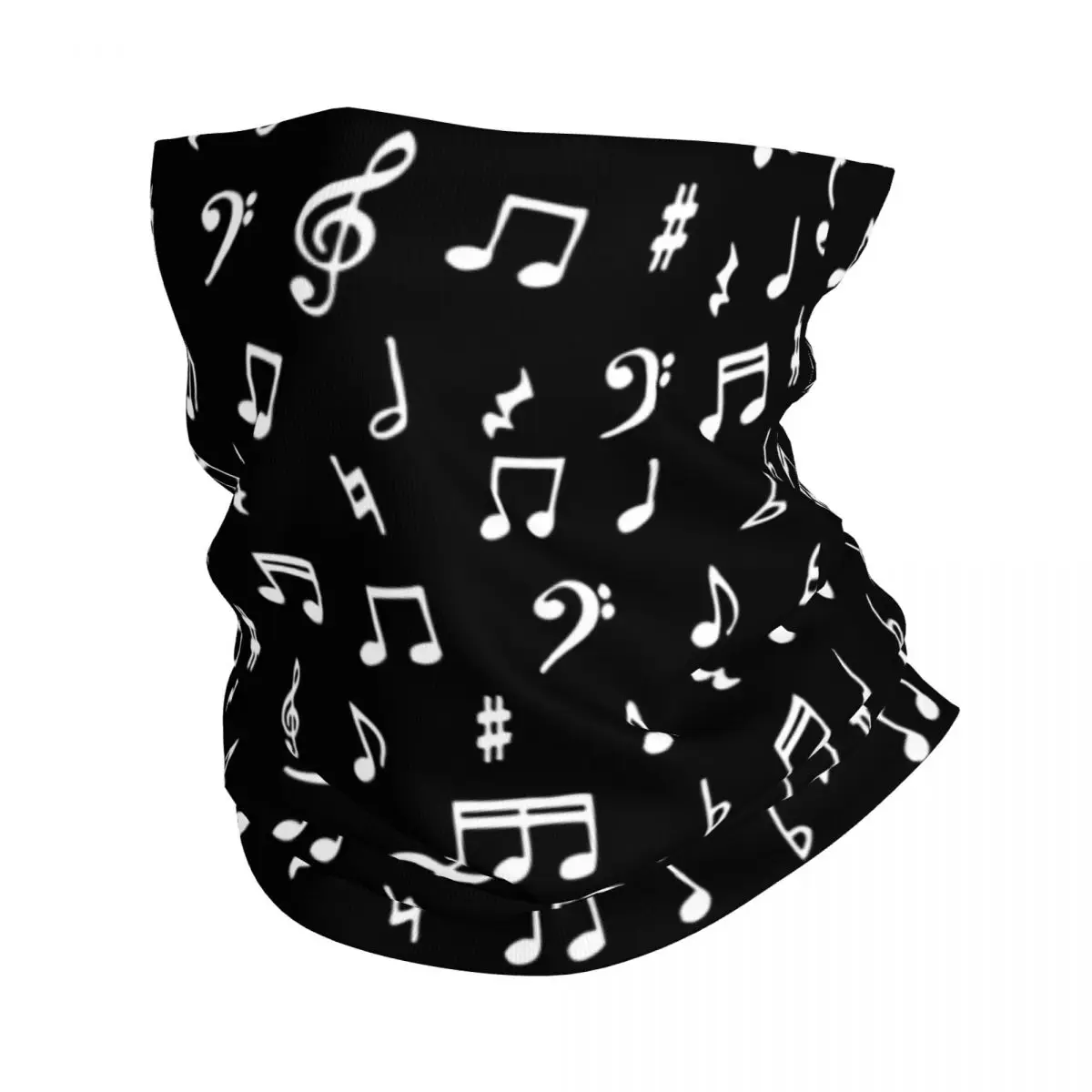 Music Notes Pattern Black And White Bandana Neck Gaiter Printed Magic Scarf Warm Headband Hiking Unisex Adult Windproof