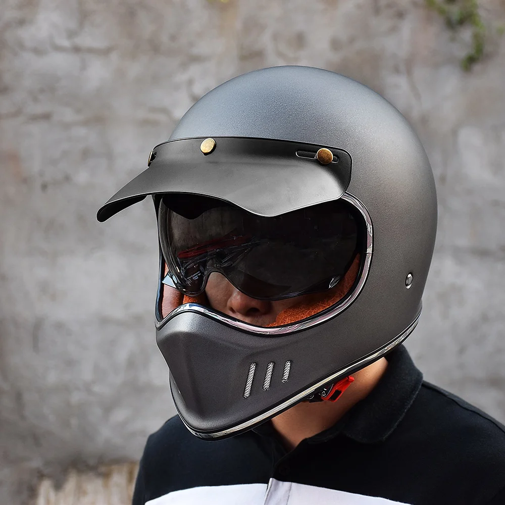Kask motocyklowy integralny męski damski vintage na motocykl uliczny z homologacją DOT, kask na skuter, ciepłe akcesoria do skuterów śnieżnych
