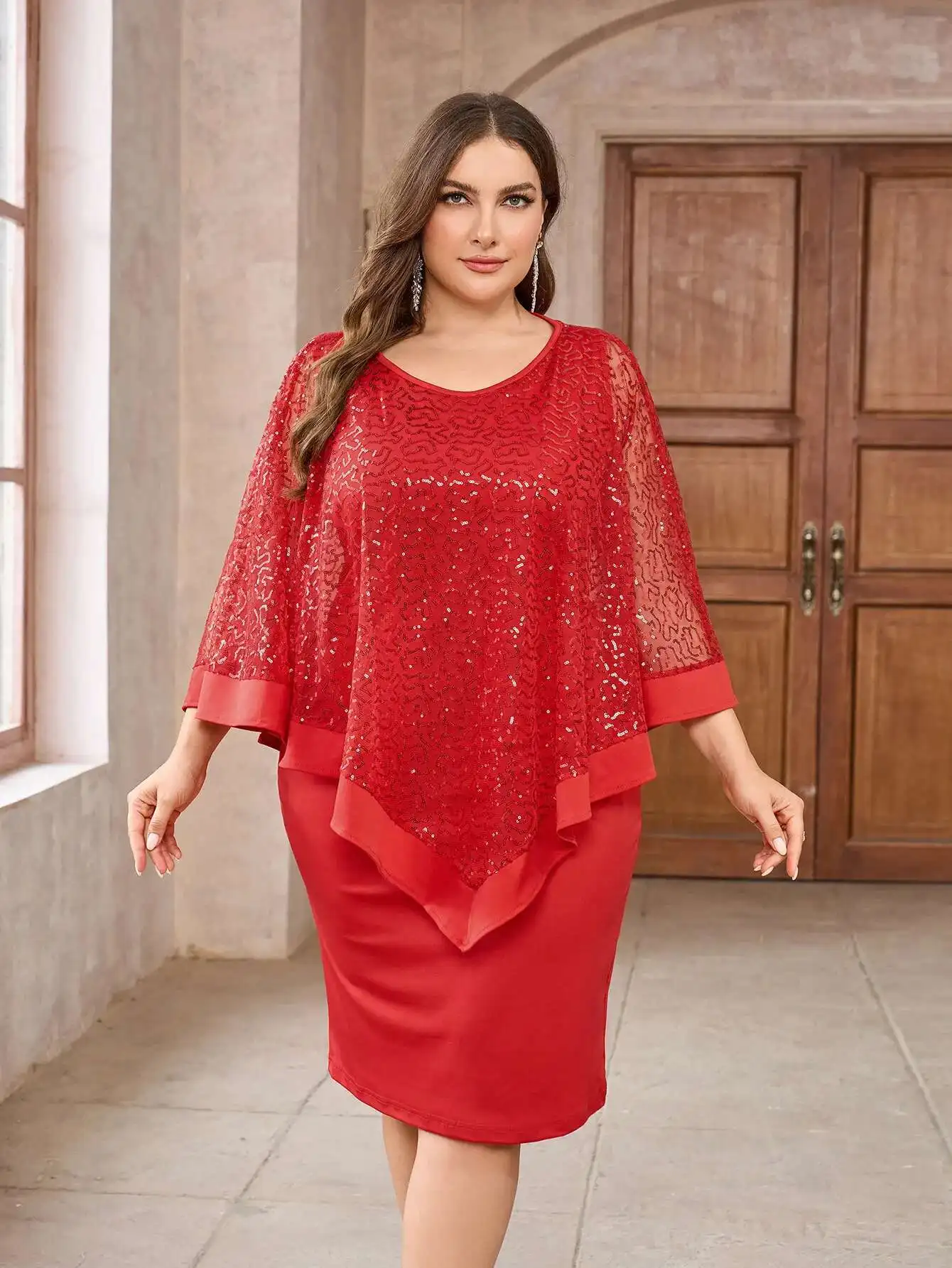 

Size Large Dress, Knee Length Skirt, Banquet Party Sequin Wrapped Hip Dress, Autumn and Winter Women's Clothing Vestido Women