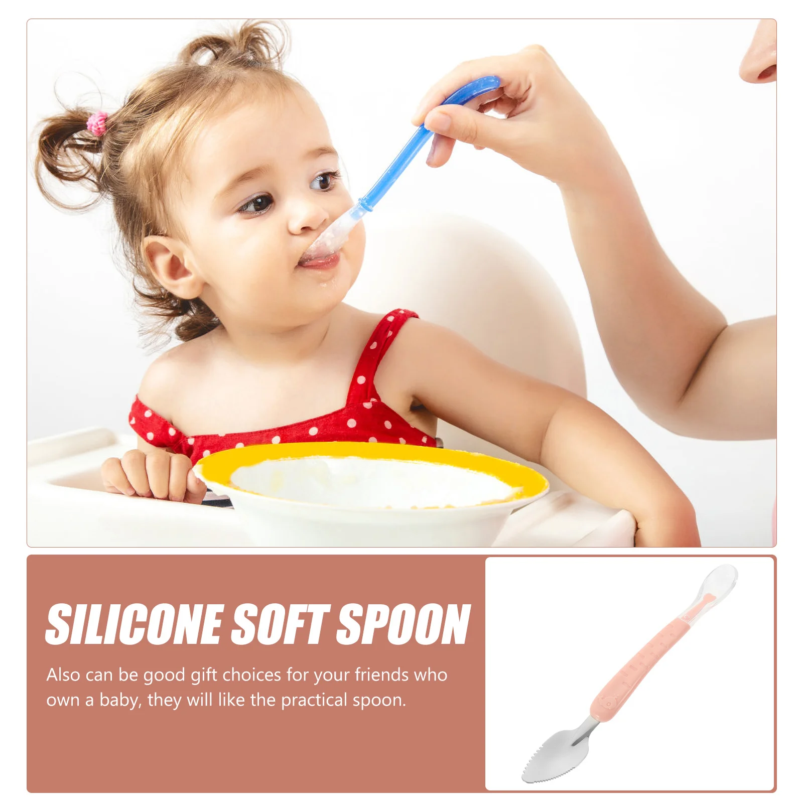 

Ложка для кормления ребенка с двойной головкой, скребок для фруктового пюре с зубчатым краем для безопасной подготовки и кормления детского питания