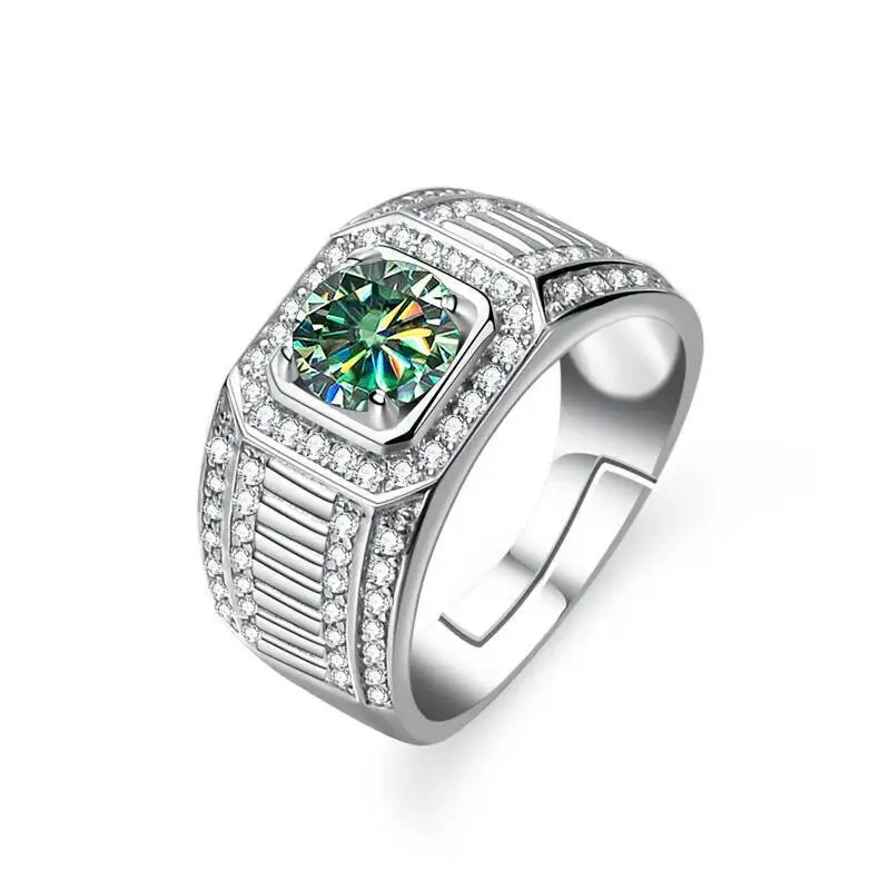 1CT Moissanit Herrenring aus 925er Sterlingsilber mit leuchtender Feuerfarbe, luxuriöser Paar-Ehering für Herren 2026 – Detail 13