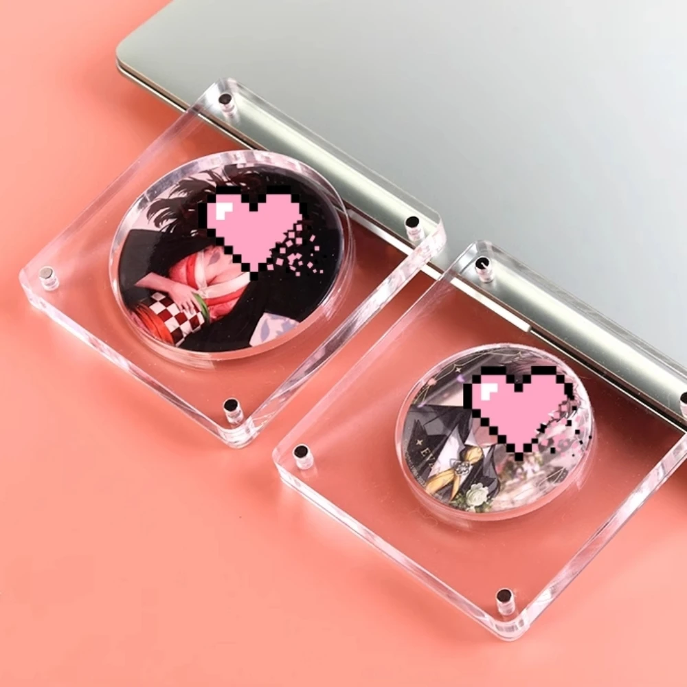 

Anime Badge Strong Magnet Round Rectangular Acrylic Display Box Storage Frame Badge Stand DIY Single Cell Double Cells Thickened