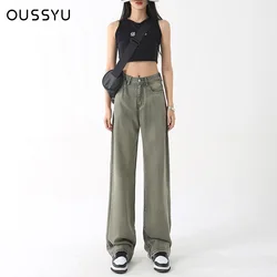 Lyocell High Waisted Thin Jeans Women Clothing Straight Tube Wide Leg Denim Pants Retro Streetwear Jean Trousers Lengthening