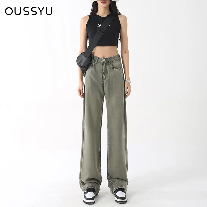 Lyocell High Waisted Thin Jeans Women Clothing Straight Tube Wide Leg Denim Pants Retro Streetwear Jean Trousers Lengthening