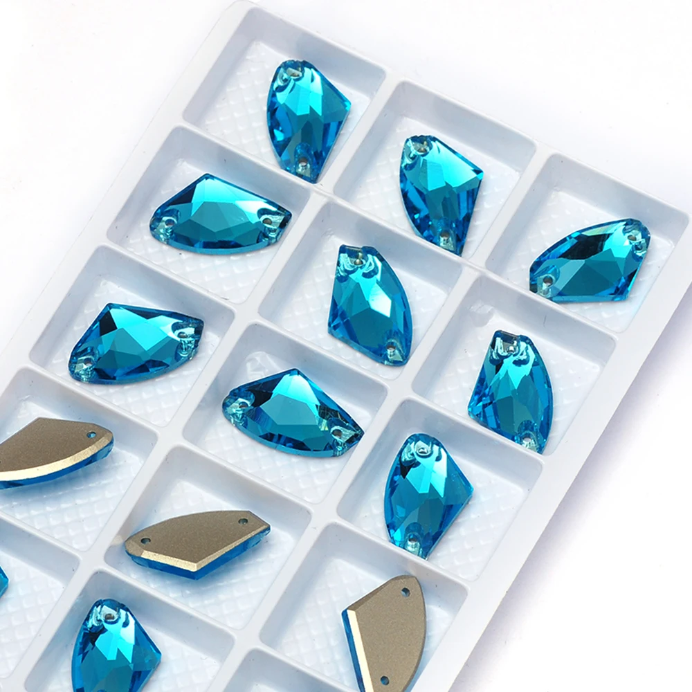 PUBRILE Aquamarin-Glas-Nähsteine Flache Strasssteine DIY Handarbeitsdekorationen Aufnähbare Kristallsteine für Taschen und Kleidung – Detail 10