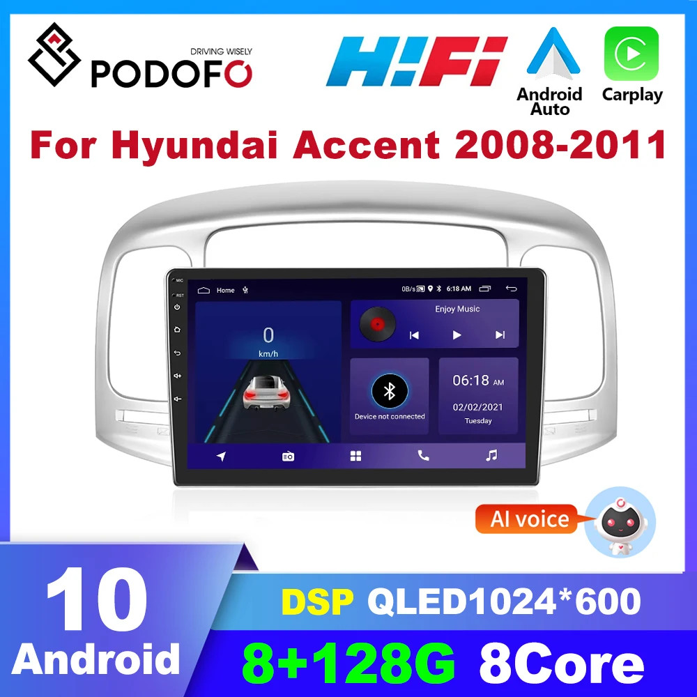 

Podofo Android Carplay 2din Car Radio For Hyundai Accent 2008-2011 Multimedia Player car Stereo Autoradio GPS Navigation