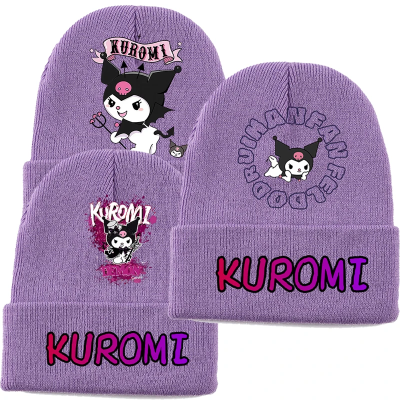 

Аниме мультфильм Kuromi My Melody Kawaii фиолетовые вязаные шапки зимние теплые мягкие милые студенческие удобные мужские и женские уличные шапки