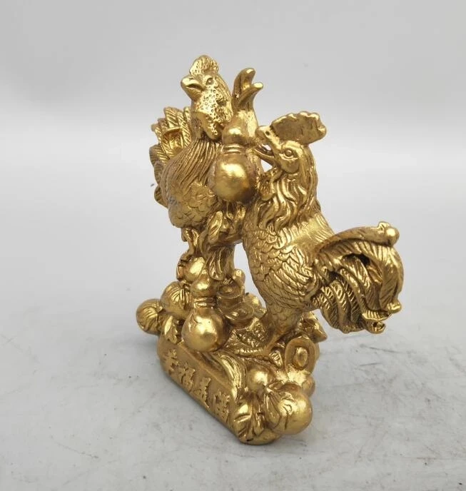 China seiko carving Pure brass Two chickens small statue