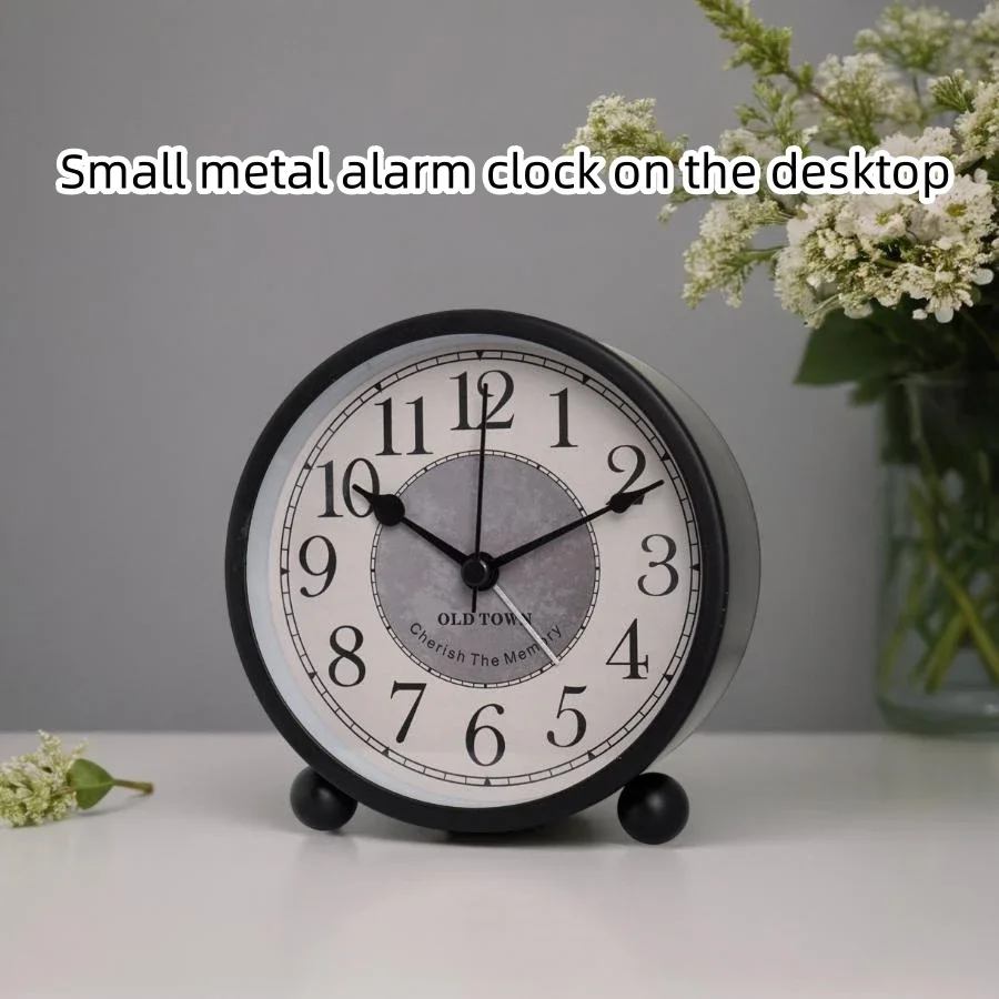 1pc 4 inch retro metal quartz alarm clock, simple atmosphere of home decoration table clock, quiet quartz movement sweep seconds