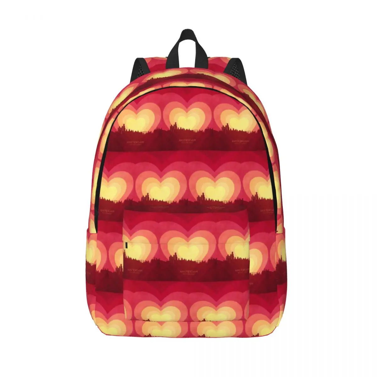 

Amsterdam The Netherlands Skyline Hearts Red Yellow Backpack Student BookBag School Bag Laptop Shoulder Bags for Men Women