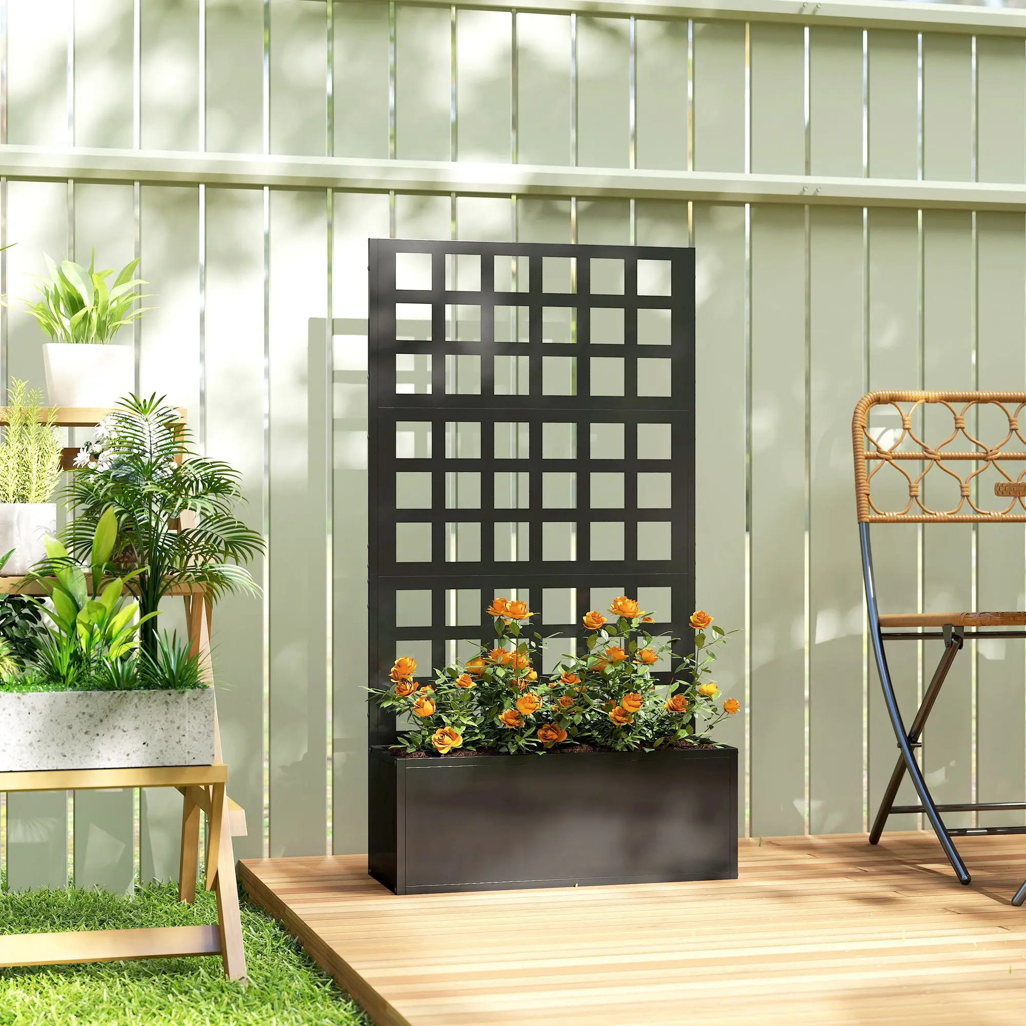 Galvanized Raised Garden Bed Planter Box with Trellis for Climbing Plants, Vegetable, Vines, 24
