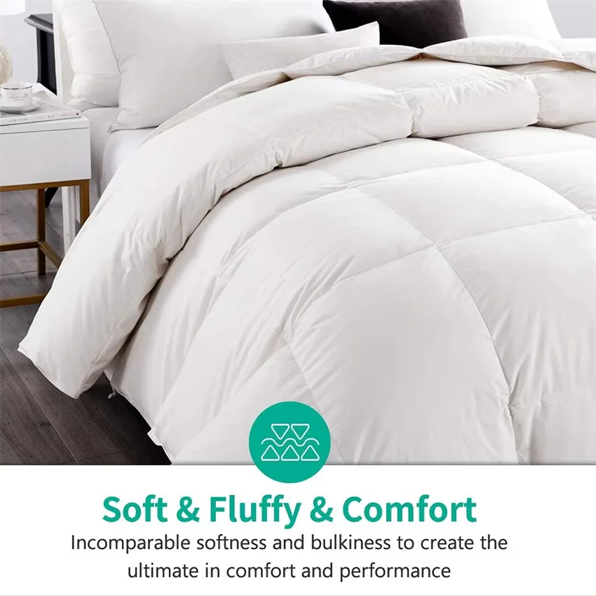 White Goose Down Comforter, Filled with Feather and Down, All Season Luxury Bedding Duvet Unltra Soft Quilt Winter Warm Blanket