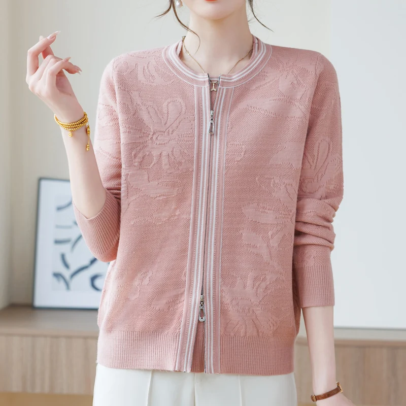 

Print Two Pieces Sets Sweater Women Autumn Spring Mother Sweater Casual Pull Femme Short Sleeve Top + Cardigans