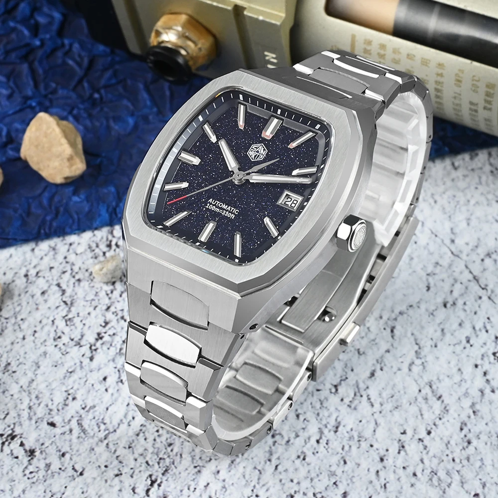 San Martin 39.5mm Tonneau Men Watch Luxury Business Automatic Mechanical Wristwatches Waterproof 10Bar BGW-X1 Luminous SN0145