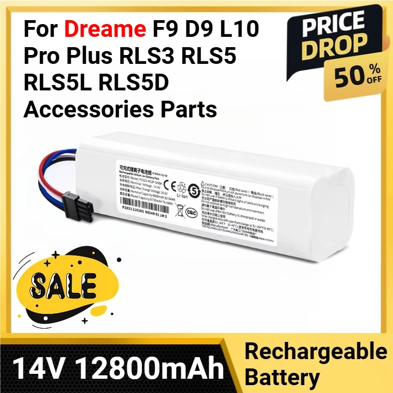 

P2008-4S2P-MMBK Replacement Battery 14V 12800mAh For Dreame F9 D9 L10 Pro Plus RLS3 RLS5 RLS5L RLS5D Accessories Parts