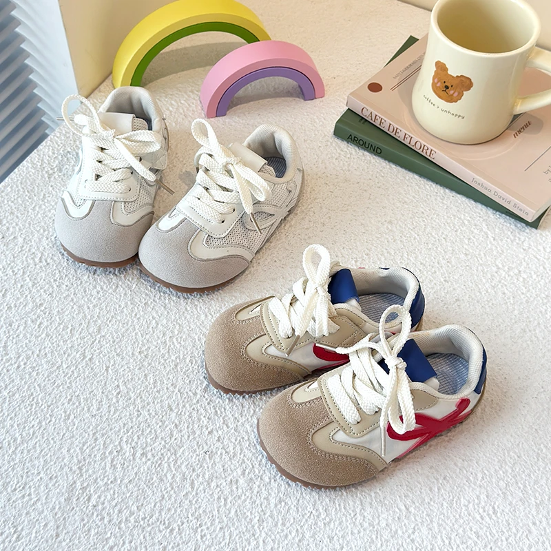 Kids Casual Shoes Round Toes Non-slip Boys Girls Sneakers Soft Sole 2025 New Children Flat Shoes Air Mesh Breathable Comfort