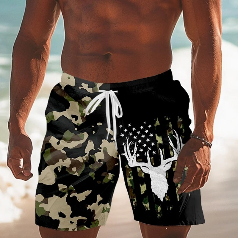 3D Print America Flag Short Pants For Men American Cow Pattern Swim Trunks Casual Swimwear Beach Shorts Sports Surf Board Shorts
