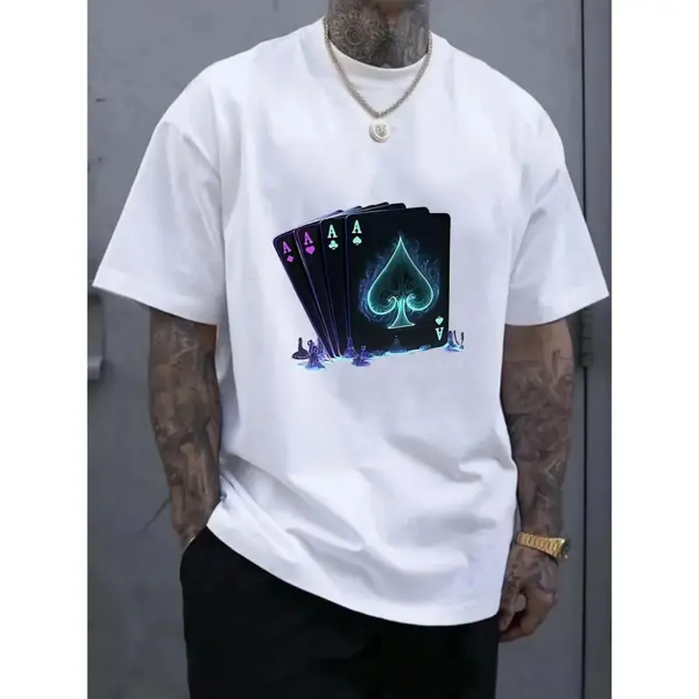 Cotton Short Sleeve T-Shirt Casual Lightweight Crew Neck Short Sleeve - Men's Poker A Heart Print T-Shirt - Comfortable Tops for Everyday Summer Wear