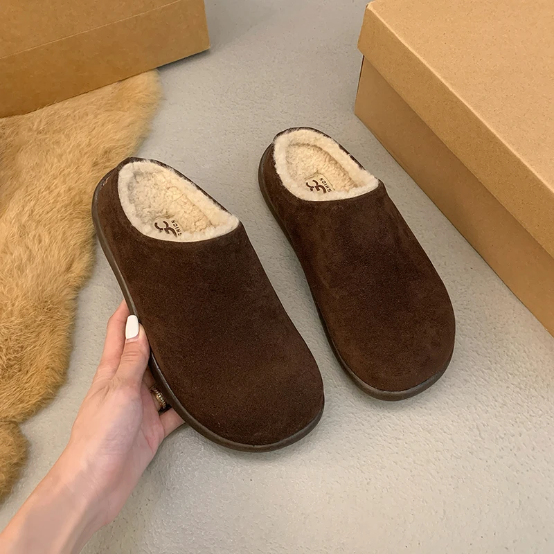 

New Women's Slippers Closed Toe Round Toe Suede Clogs Sandals Autumn New Retro Solid Color Flat Bottom Women's Slippers Women