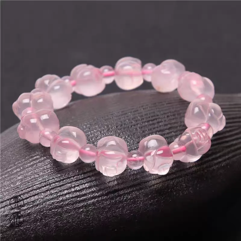 Natural Rose Quartz Pink Clear Beads Bracelet Stretch Rose Quartz 14x9mm Star Light Woman Carved Lotus Round Beads AAAAA
