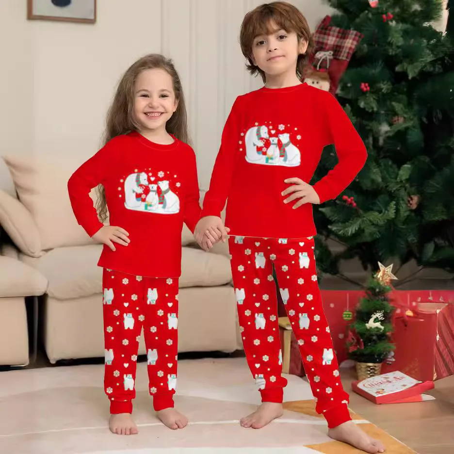 Autumn and winter red snowman family Christmas set Europe and the United States new family two-piece home wear