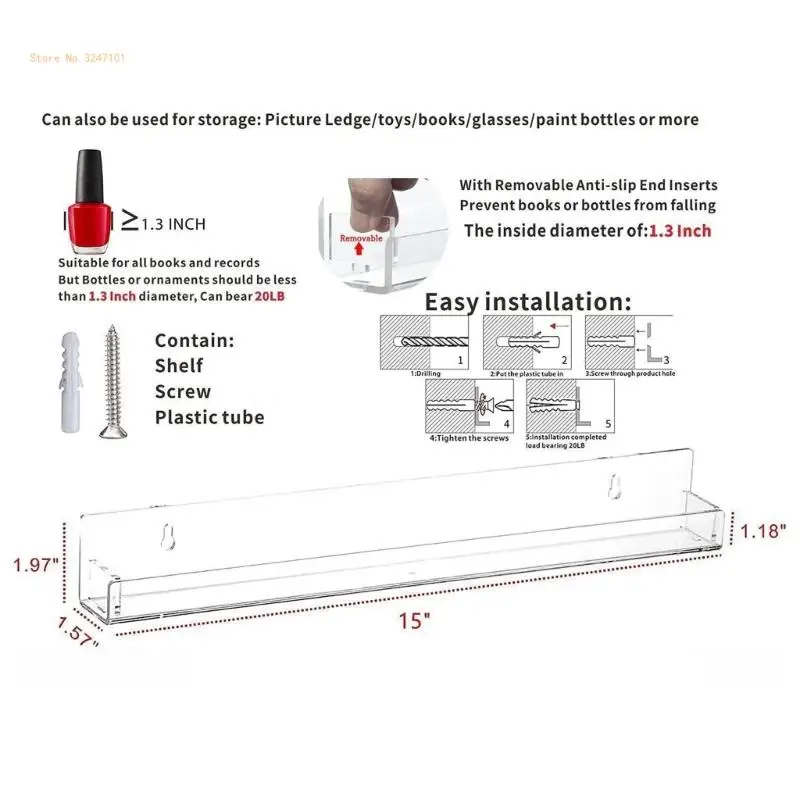 Clear Acrylic Storage Shelf Floating Rack Multipurpose Collection Supplies Dropship