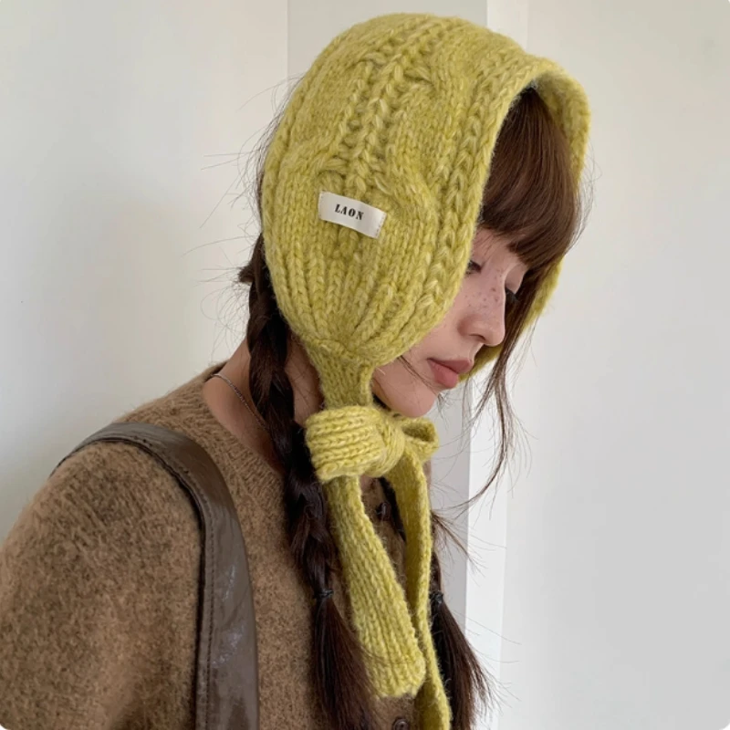 

Korean Version of Simple Solid Color Knitted Headband Women's Winter Outdoor Thickening Cycling Versatile Warm Lace-up Earmuffs