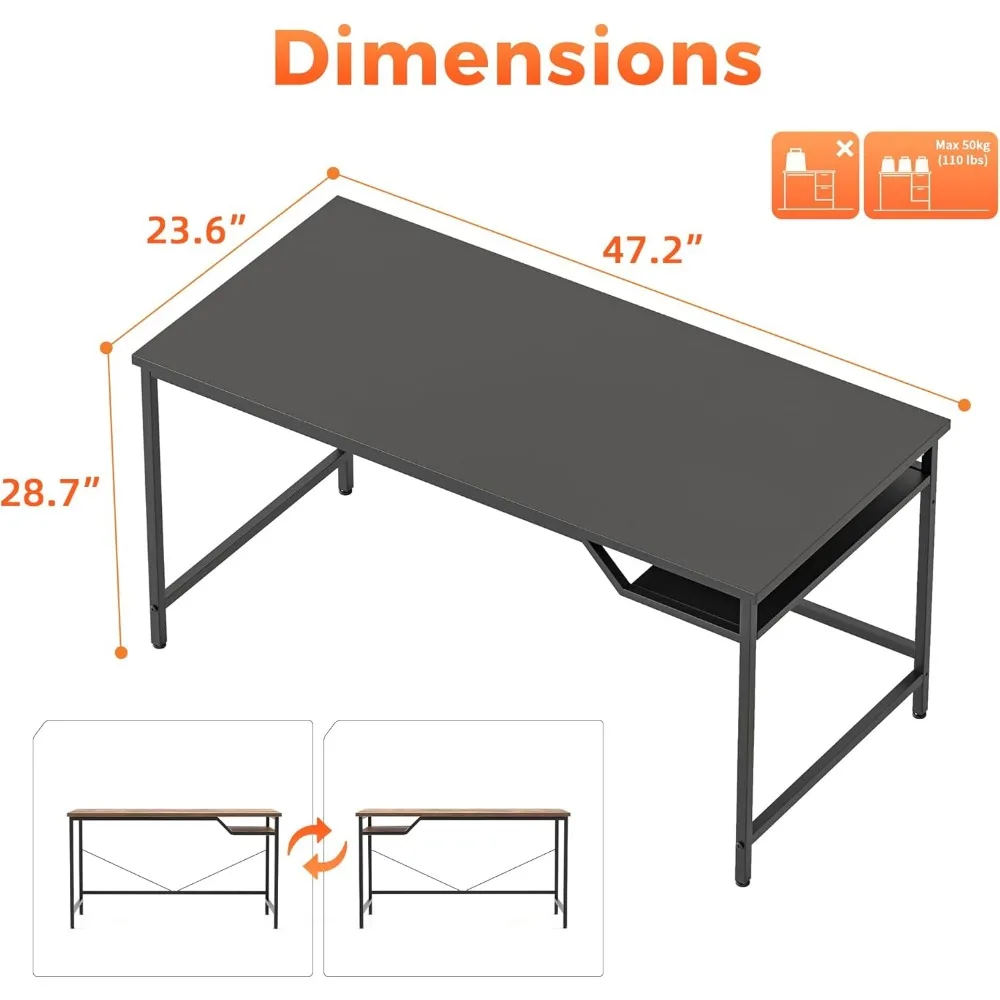 Compact Gaming Desk 48 x 24: Modern Minimalist Home Office Desk for Small Spaces, Ideal for Studying and Writing