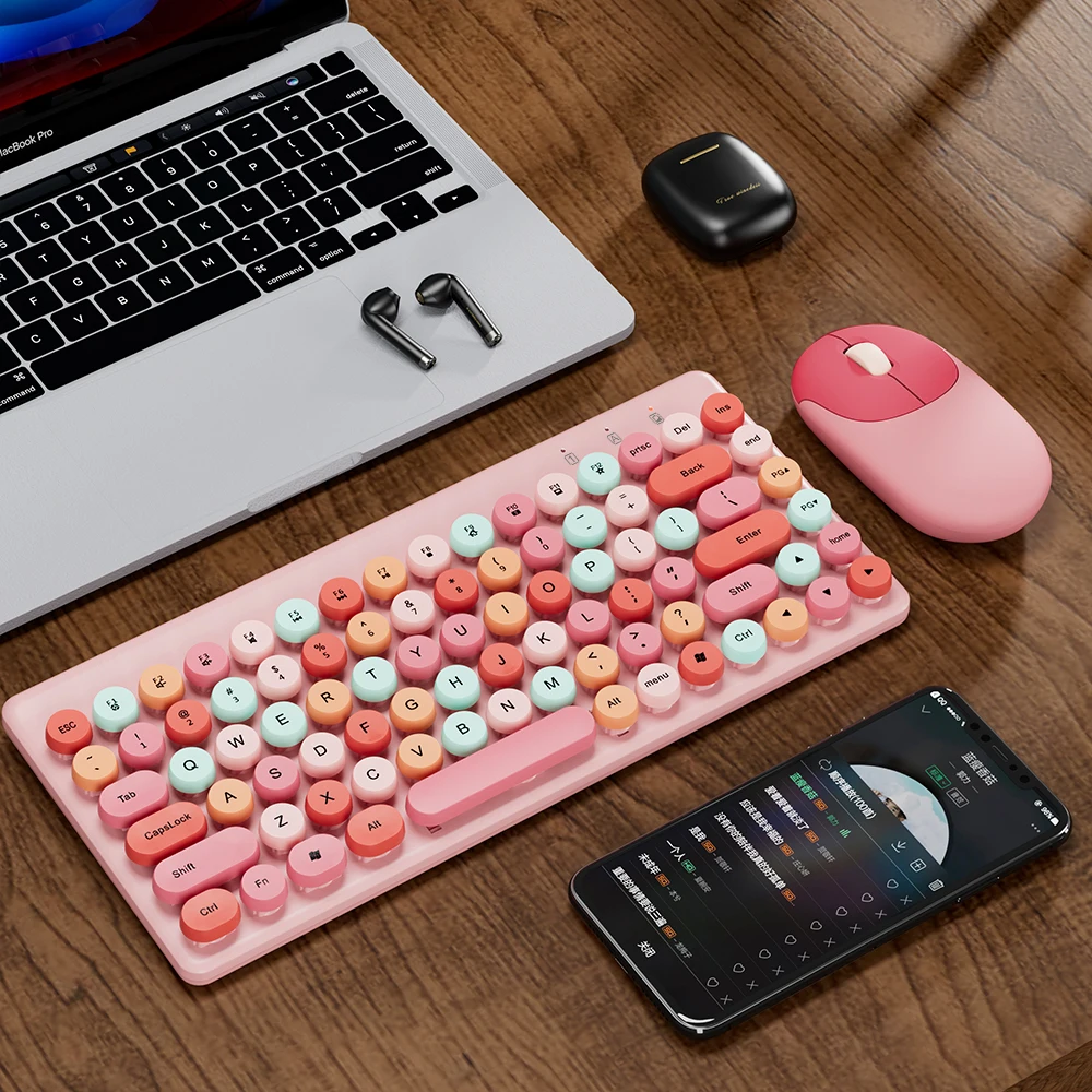 Pink 2.4G Wireless Keyboard Mouse Combo for PC Laptop Tablet, Mini Portable, Compatible with iOS Android Windows