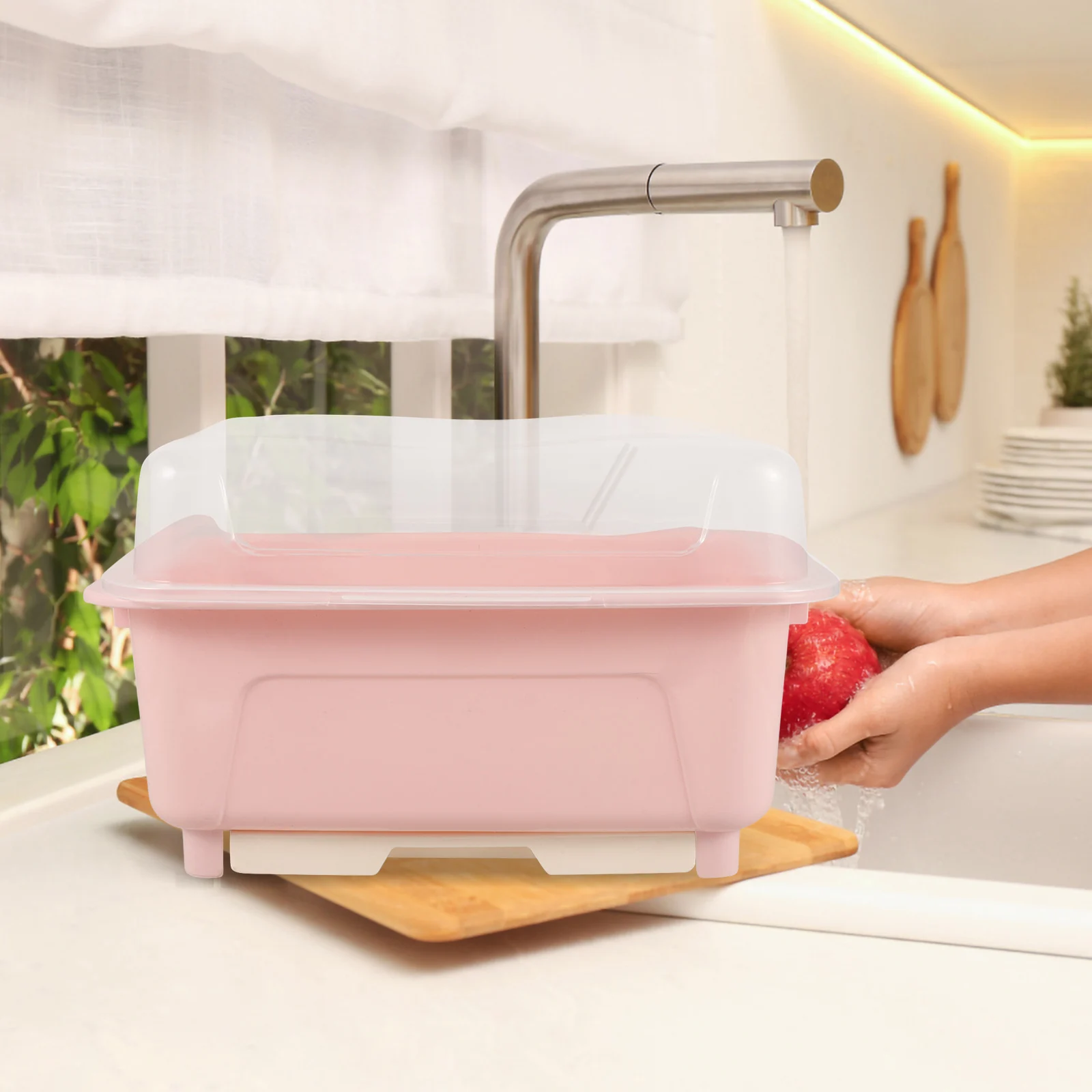 

Small Pink Bowls Chopsticks Storage Box Compact Kitchen Utensil Drying Holder PP Material Covered Dish Rack Safe Reliable